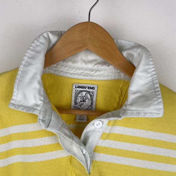 Vintage Lands End Rugby Yellow White Striped Long Sleeve Shirt Preppy SZ L 14/16 - Picture 2 of 8